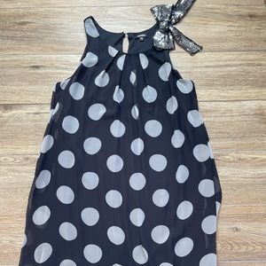 Zunie Polka Dot Bubble Hem Chiffon Lined Sleeveless Balloon Dress Sequin Bow